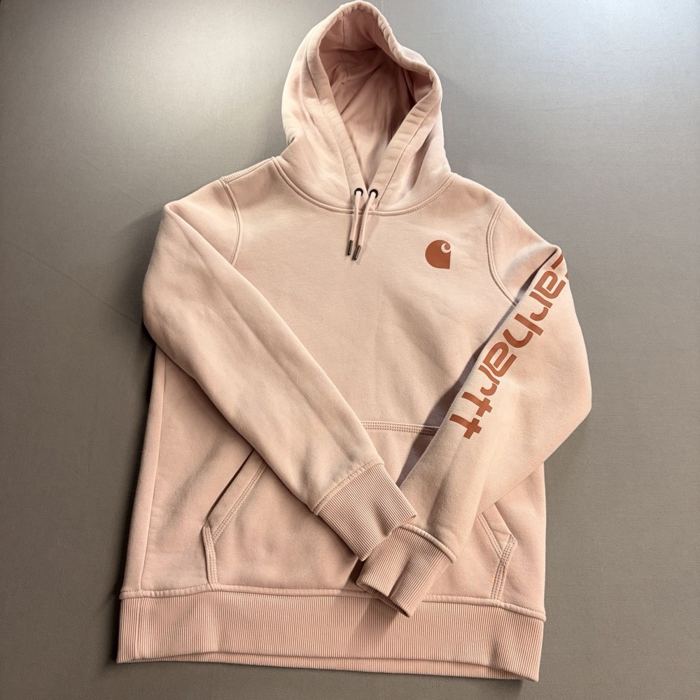 Carhartt Clarksburg Hoodie Womens S Peach Relaxed Fit Midweight Fleece Pullover